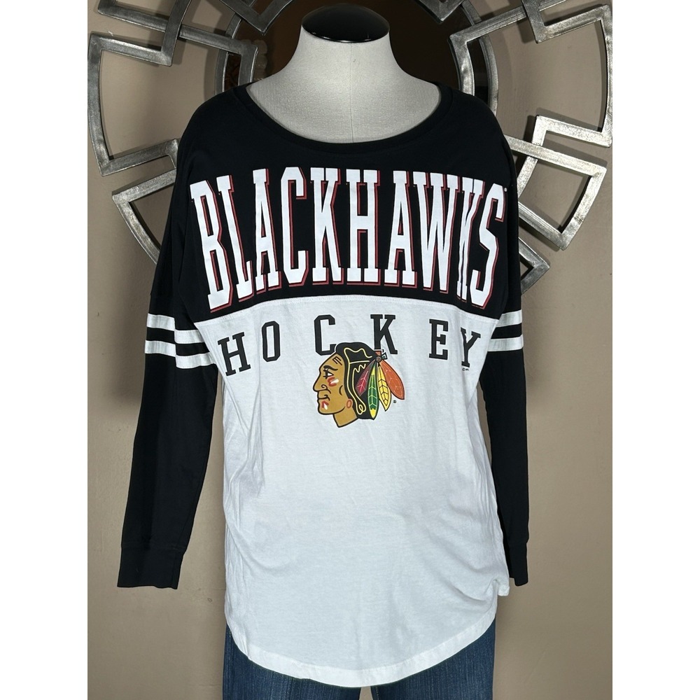 NHL Chicago Blackhawks Women New Era By 5th & Ocean Long Sleeve‎ shirt L 2 Sided